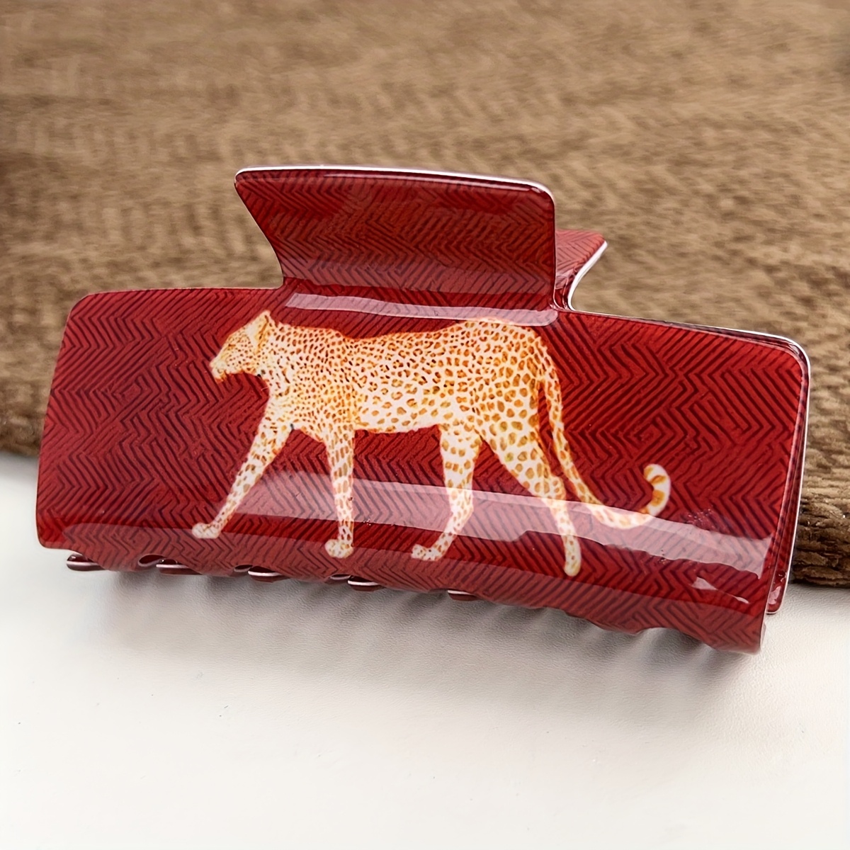 E-shop 1 Stück Tierdruck Haarklammer, Leopardenmuster Große Haarklemmen für Damen, Geometrisches Design Rutschfeste Haaraccessoires