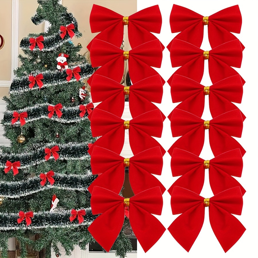 

12pcs/, Red Christmas Tree Decorations Bow Wrapping, For Sealing And Decorating