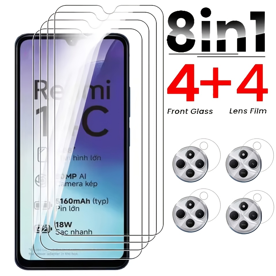 TEMU 4pcs Tempered Glass   4pcs Camera Lens Film For Xiaomi Redmi 14c Screen Protector Film Glass