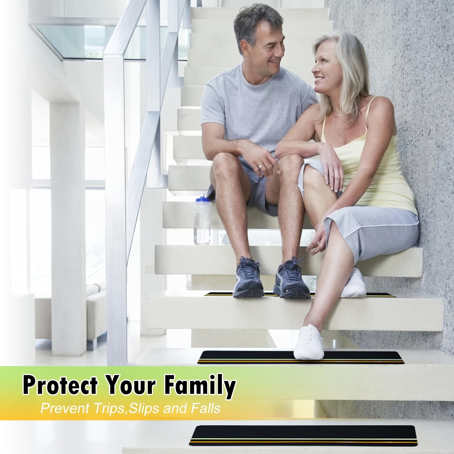Double Reflective Tapes Outdoor Stair Tread Non-Slip, with Reflective And Glow-In-Dark Strips, Non-Slip Stair Tread High-Traction Tape, Suitable for Wooden Steps Ramps Deck Boat, Black