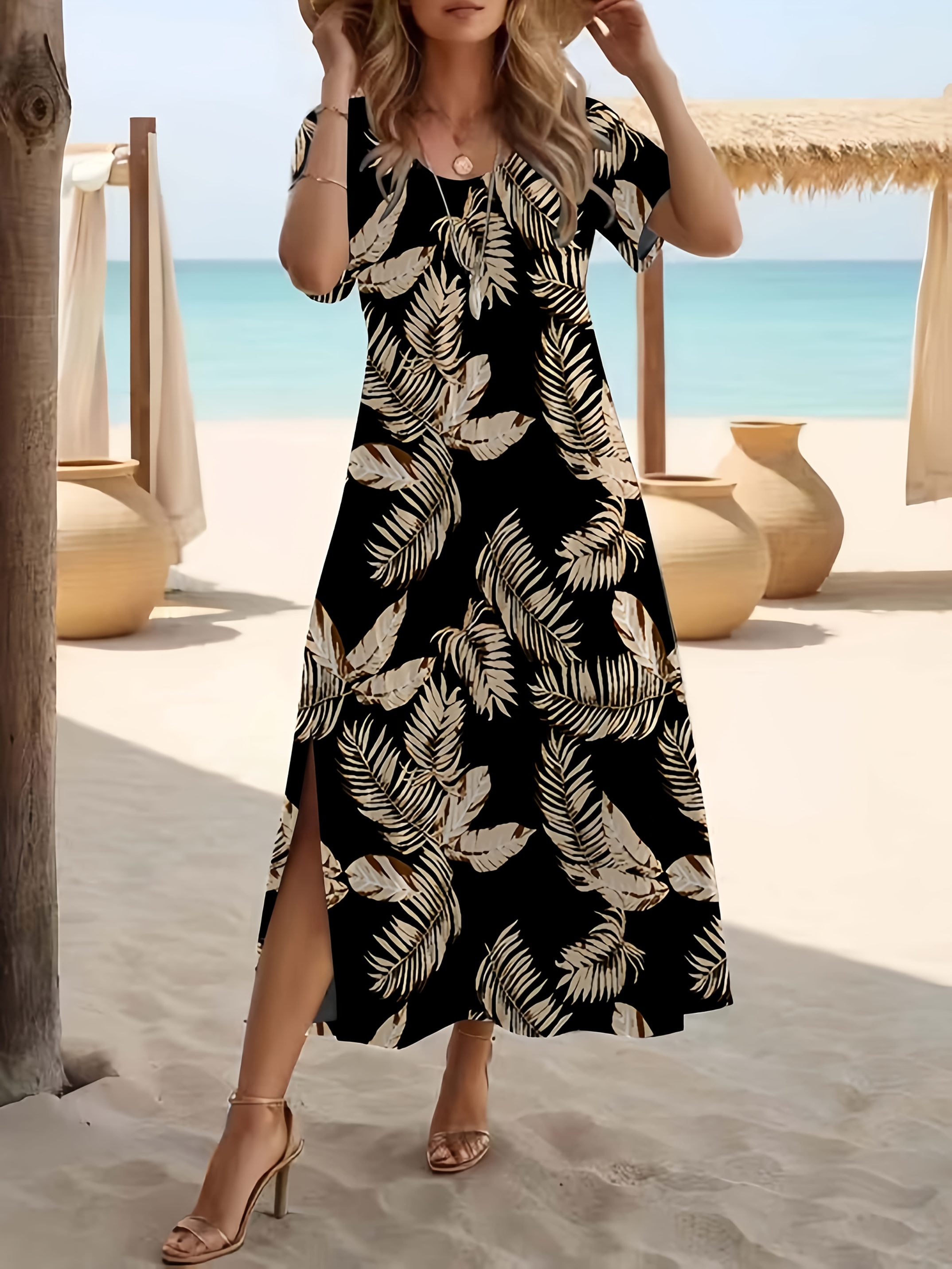 chinese dress ladies Chic Plus Size Striped Color Block Maxi Dress for Summer Beach Vacatio main image 1