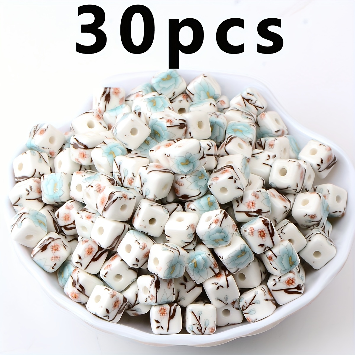 Image of 30pcs Vintage Lake Porcelain Orchid Beads - 0.31" Square Ceramic Crafting Beads With Holes,beads&bead Assortments For Jewelry Making Kits Diy Bracelets, Necklaces & Home Decor