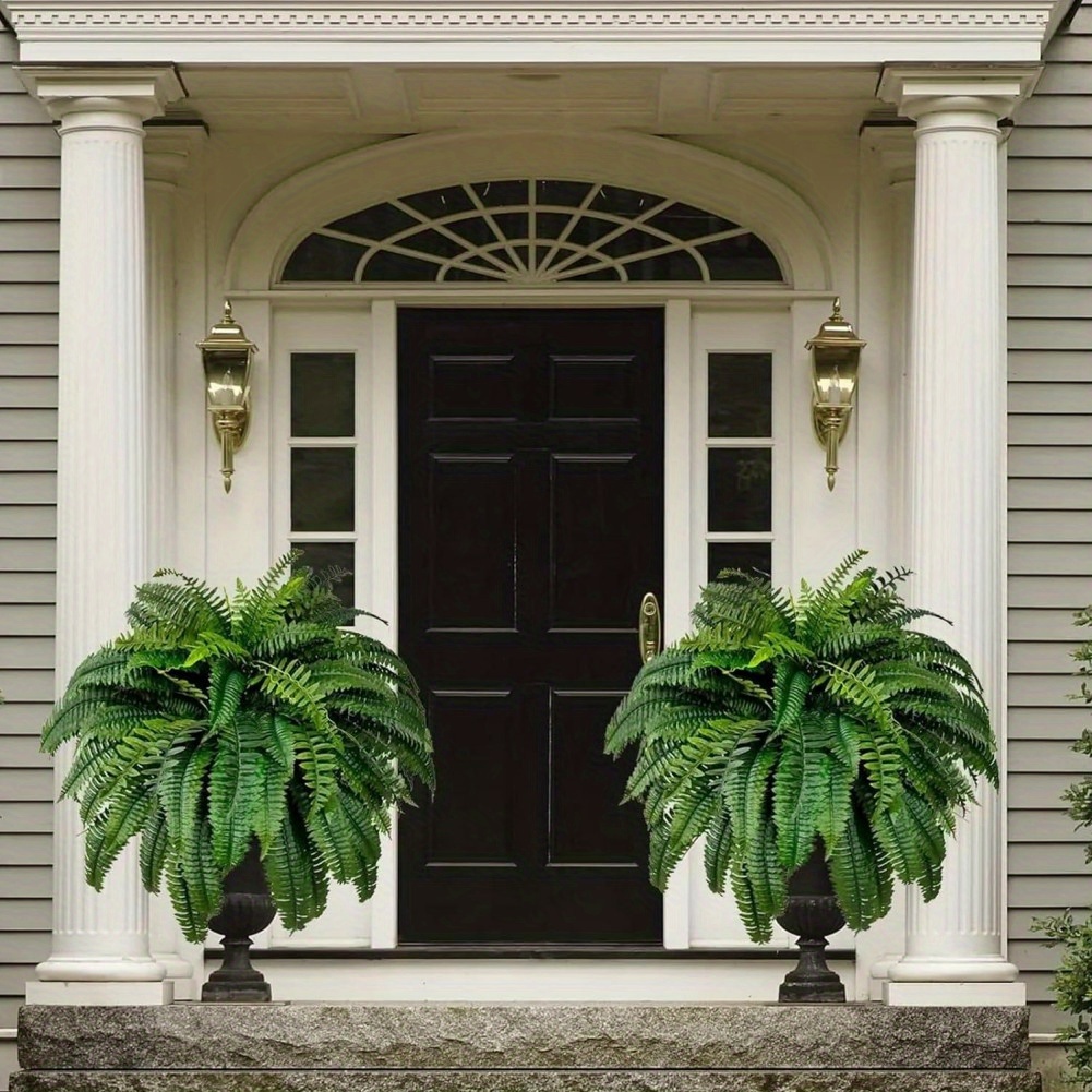 

2pcs/set Fake Boston Fern Large Artificial Plant Lifelike Outdoor Fake Fern Plastic Greenery For Outdoor Indoor Home Garden Porch Decor 25cm/50cm/110cm