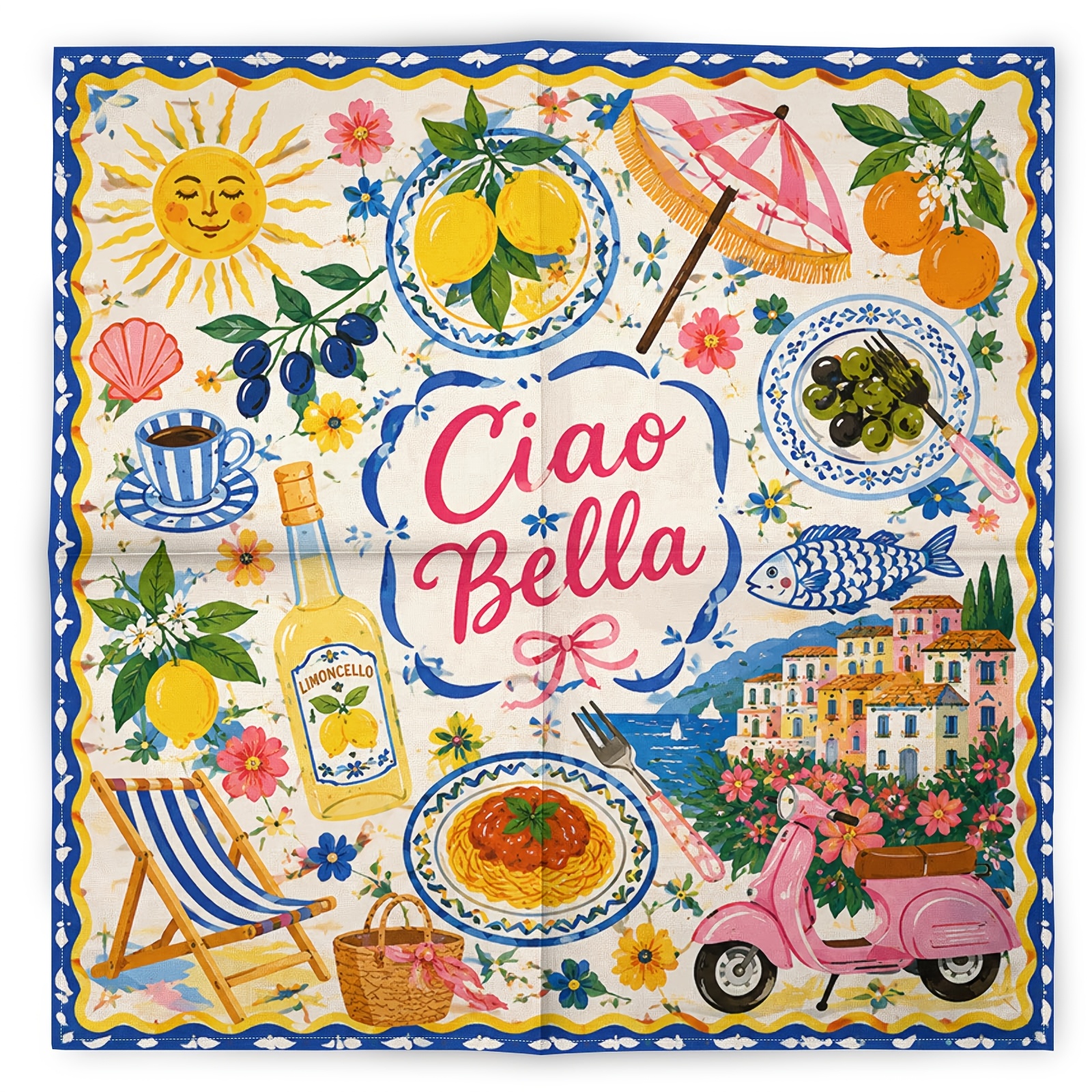 TEMU Bella Retro Fashion Scarf Neck Warmer, Italian Style Hip-hop Trendy Headscarf, Mediterranean Element Athletic Handkerchief Square Scarf, Printed