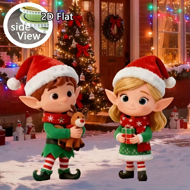 TEMU 2d Flat - 【2d Flat】 2d Flat Christmas Yard Decoration Set With 2pcs, Featuring And Girl Figures For Christmas Party Themes, Outdoor Festive Yard