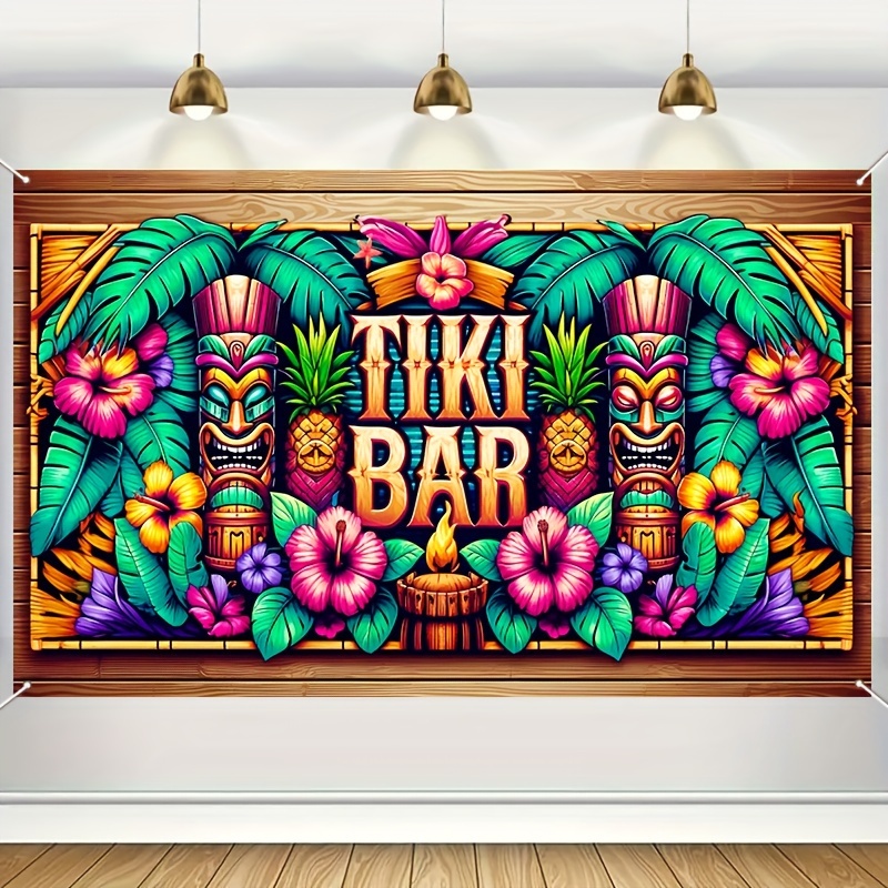 

Bar Tropical Floral Totem Banner - Hawaiian Beach Theme Polyester Backdrop, 70.86x43.3in - Perfect For Photo Booths, Outdoor & Home Decor, Parties & Events