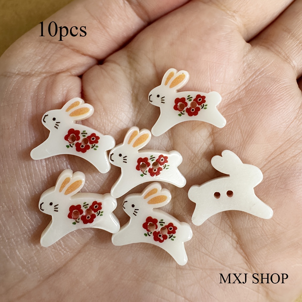 TEMU 10 piezas de botones decorativos de resina con forma de conejito de flor, adornos de 15 mm, paquete de materiales para manualidades hechas a ,
