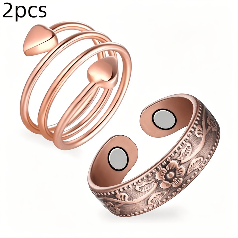 TEMU 2pcs Women's Adjustable Copper Magnetic Rings - Stylish Design, For Fingers And Thumb, Ideal Gift For Birthdays, New Year, Or Special Occasions,