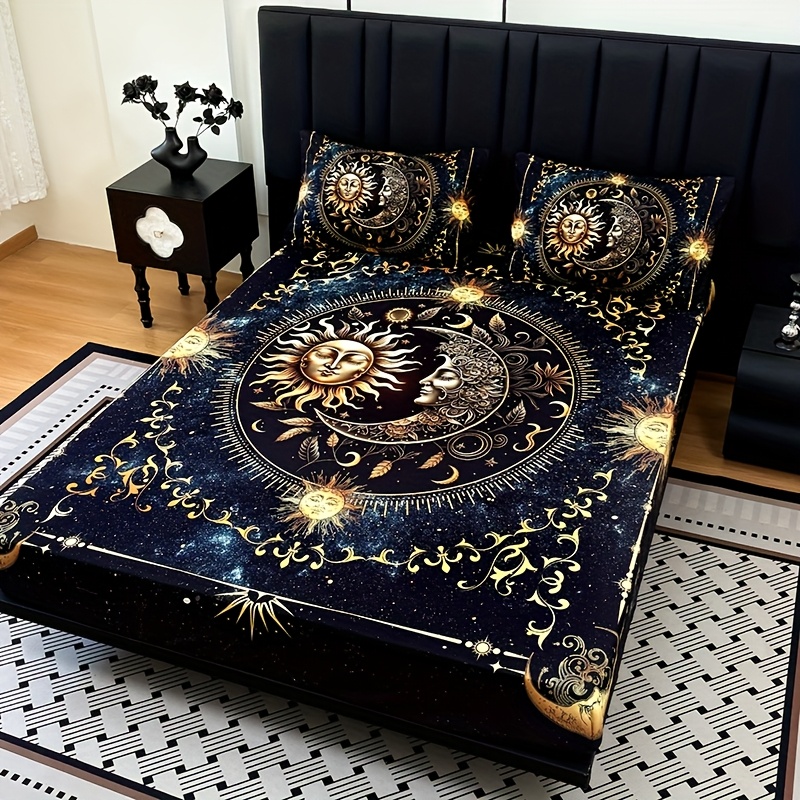 TEMU 2d Flat 3pcs And Planet Bed Sheet (1pc Bed Sheet 2pcs Pillowcases No Filling), Deep Pocket 15 Inch Machine Washable, Hypoallergenic, High