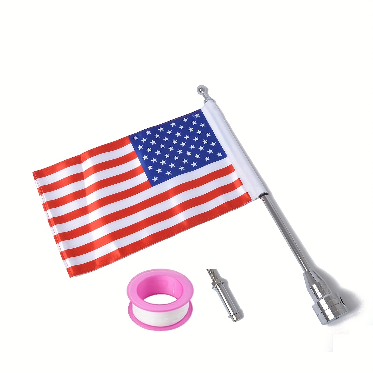 TEMU 1 Motorcycle Flagpole Bracket With 1 American Flag -17cm X 27cm Premium Double-sided American Flag With Flag Flagpole Suitable For Tubular