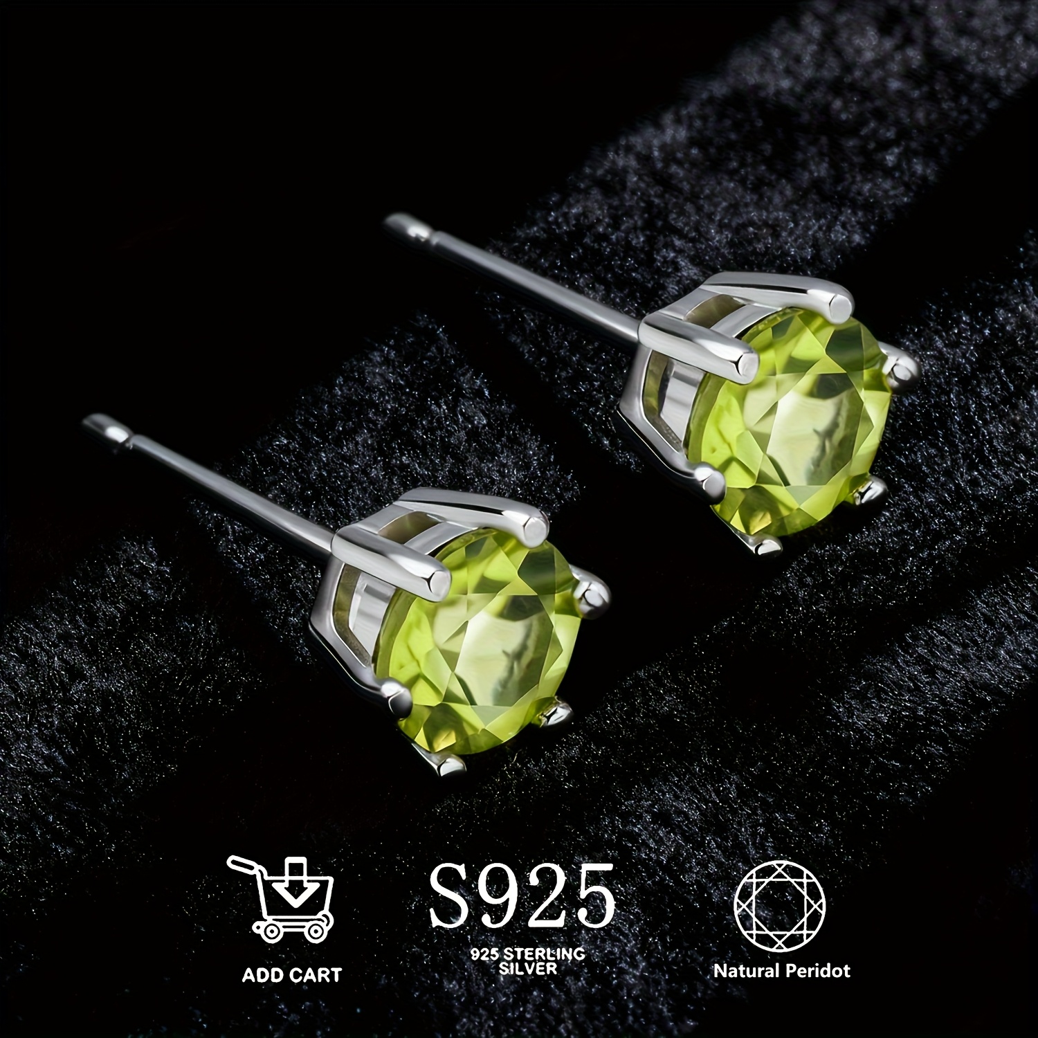 Elegant Natural Peridot S925 Silver Stud Earrings