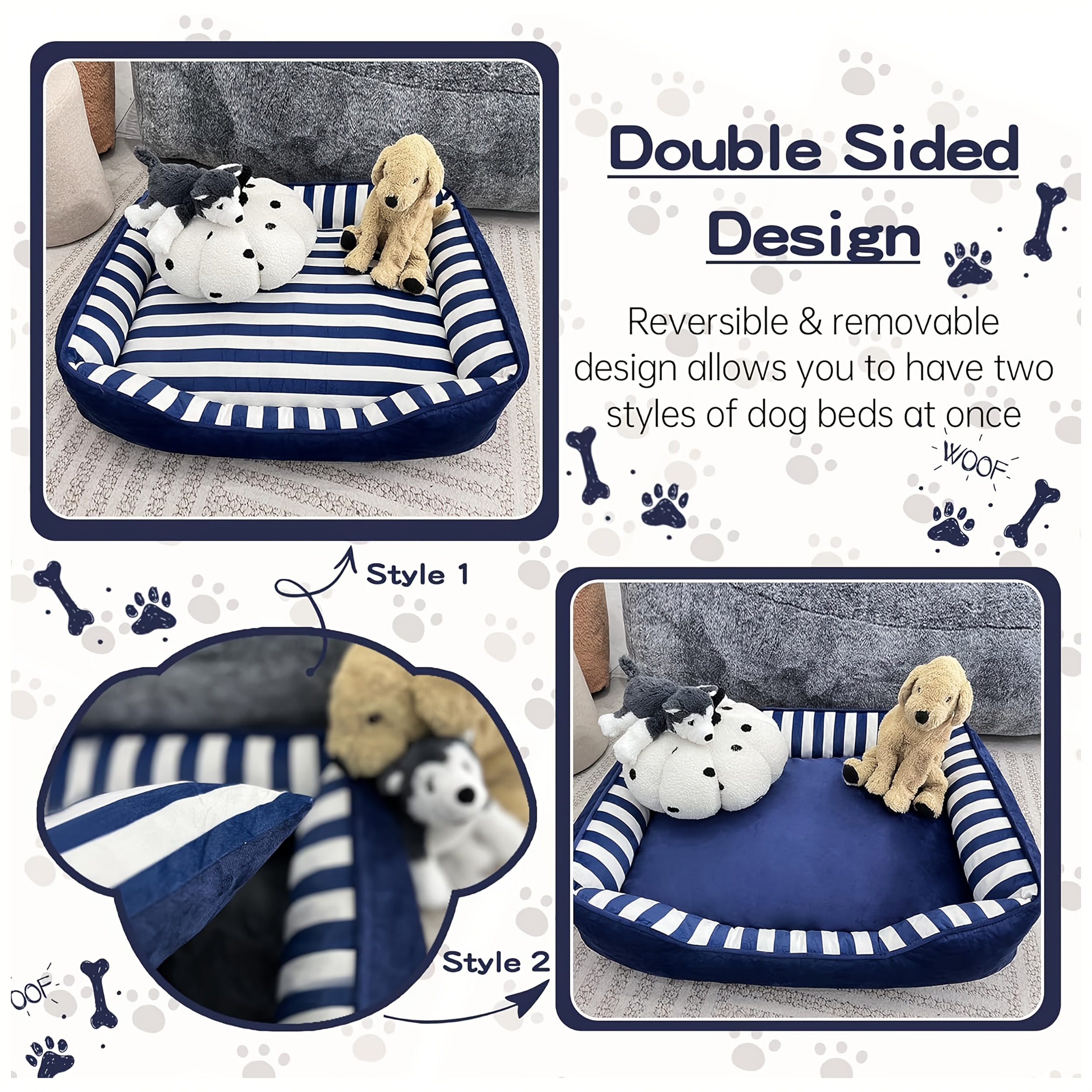 orthopedic dog bed for extra large dogs with cushion xl dog bed with bolster easy   bed sofa with velvet cotton pinstripe dog bed sofa with non slip bottom blue   large Product details 3