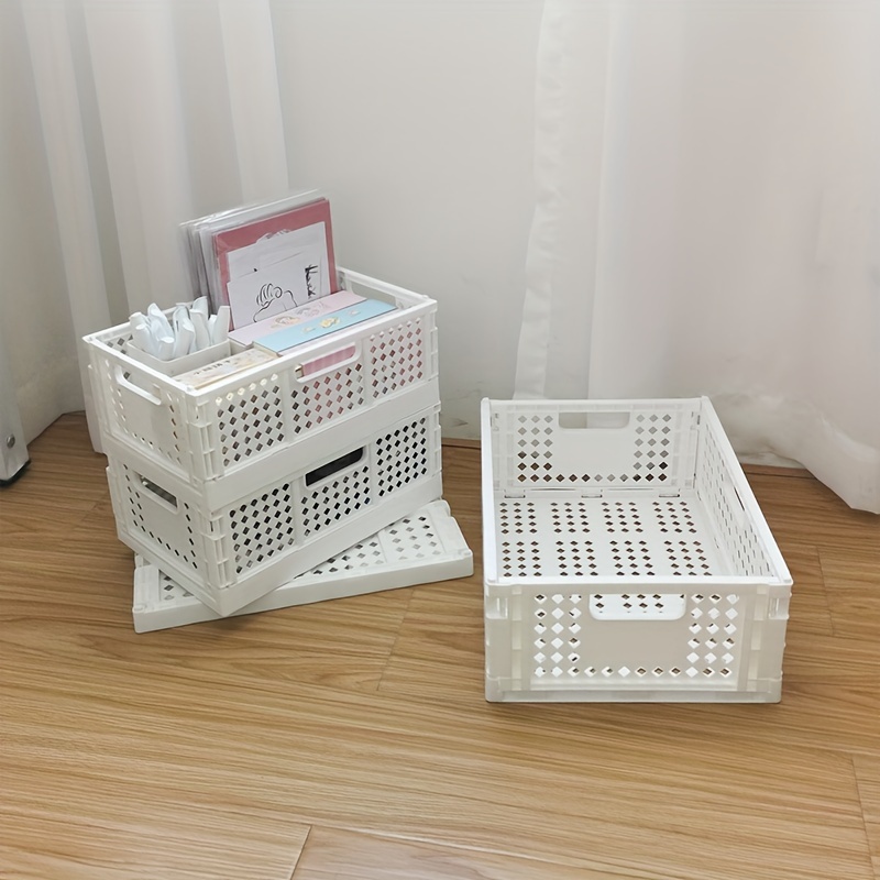 

1pc Simple Folding Storage Basket, Large Capacity Sundries Book Finishing Frame, Plastic Snack Storage Basket, Desktop Rectangular