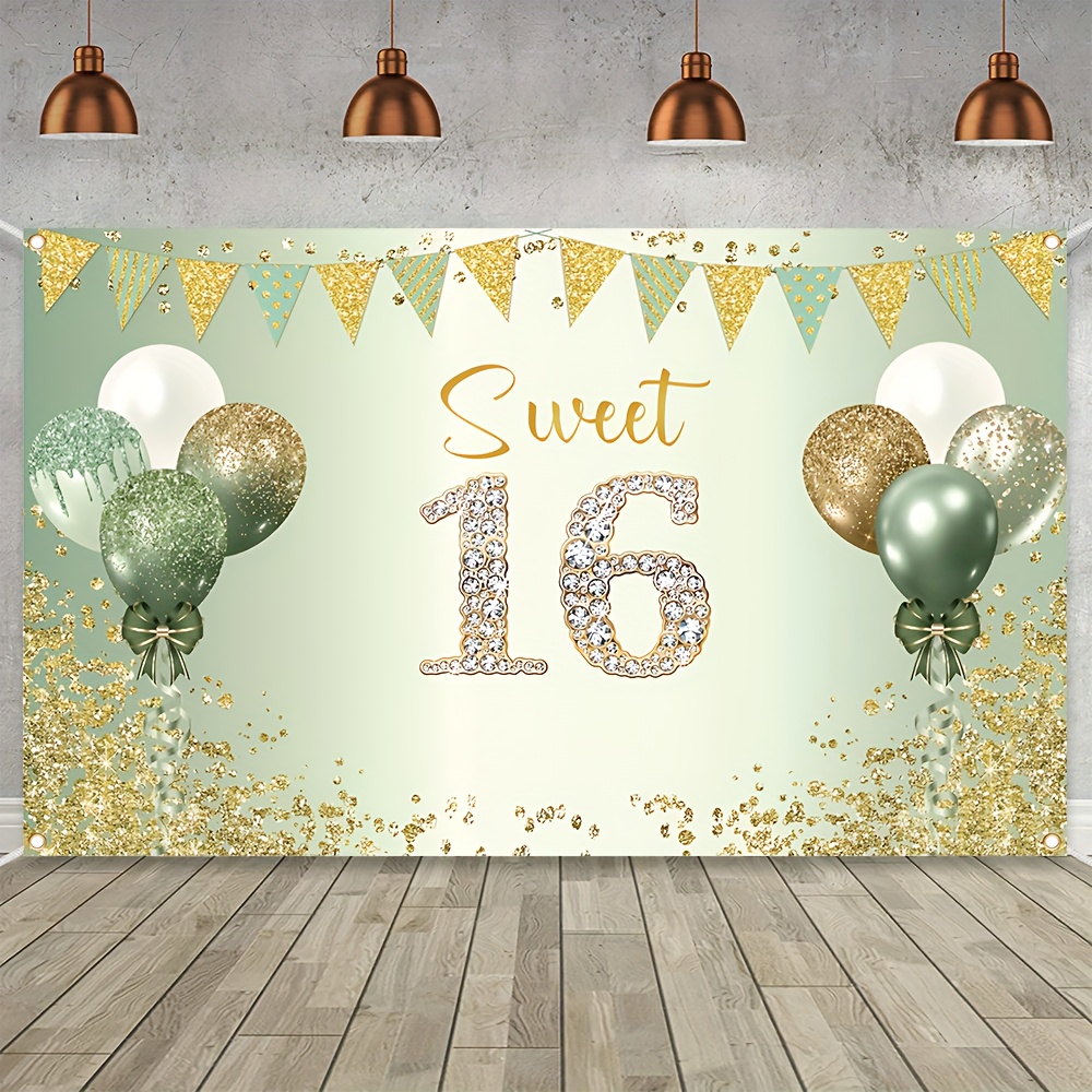

Happy 16th Birthday Polyester Banner - Multipurpose Sage Green Party Decoration For Girl's Sweet 16 Celebration, Durable, Electricity-free, 180cm X 110cm