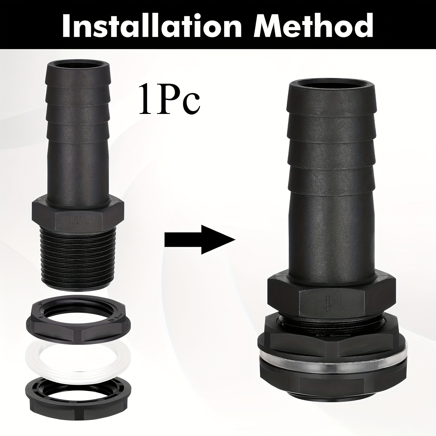 1pc Rainwater Bucket Overflow Connector 25mm Barbed Fittings | To 1 Inch Bsp Threads | Includes Leak-proof Nut Gasket Set