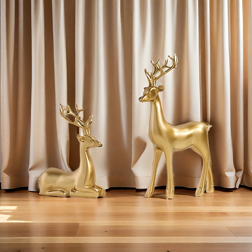 

2pc Set Of Elegant Deer Figurines: Resin Sculpture Crafts, Suitable For Christmas Decor, Home, Office, And Bar Settings