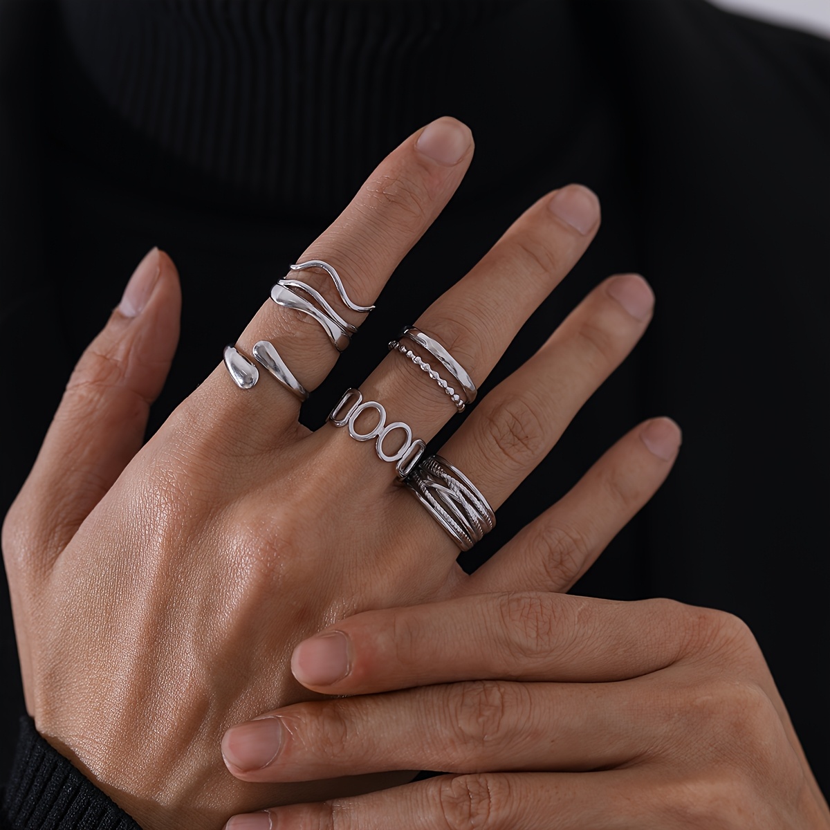 5pcs Unisex Stylish Minimalist Couple Rings Set