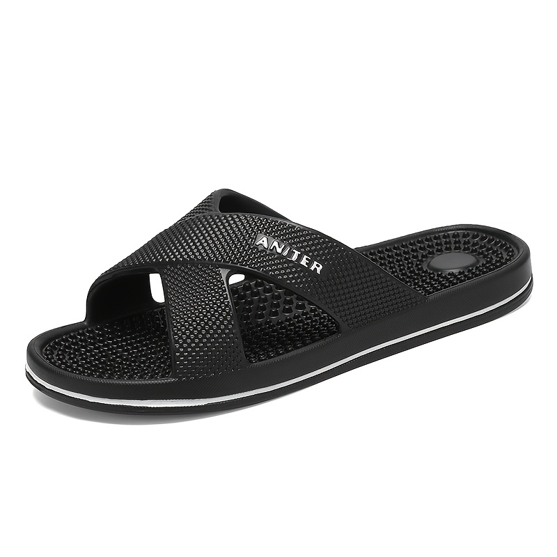 TEMU Indoor Home Slippers, Men's Lightweight Comfortable Casual Summer Slippers, Bathroom Non-slip Slippers, Soft Upper, Wear-resistant Sole, Stylish