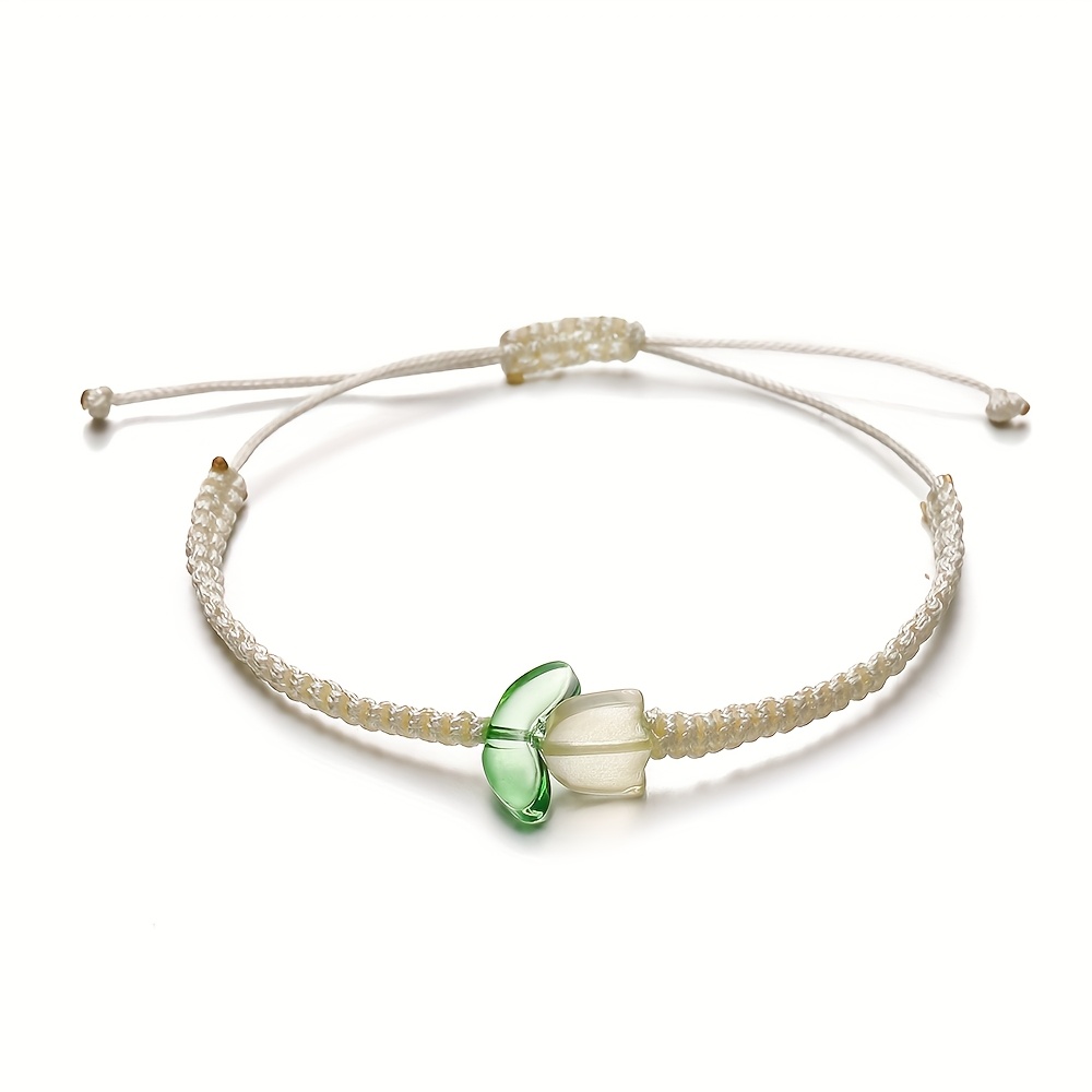 TEMU Bracciale Regolabile con Ciondolo - Design Intrecciato con Perline di Vetro Semi-Trasparenti Color , Motivo Elegante per Abbigliamento Casual e