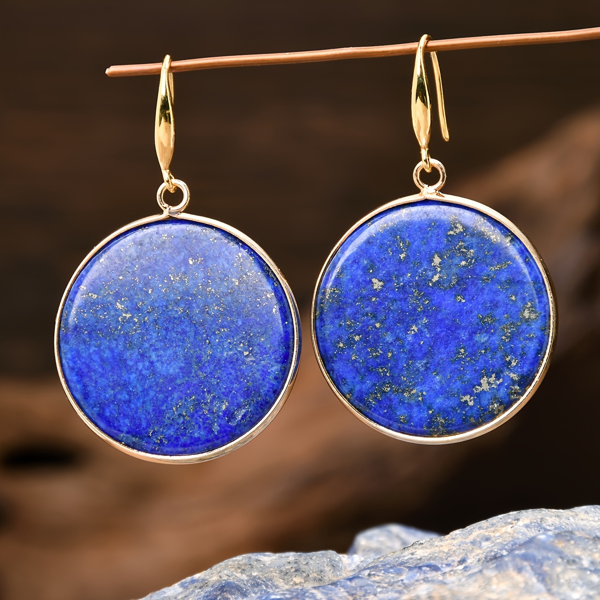 

A Pair Of Lapis Earrings With A Vintage Bohemian Style, , New Year Gifts , , Or Day Presents, Featuring Stones.