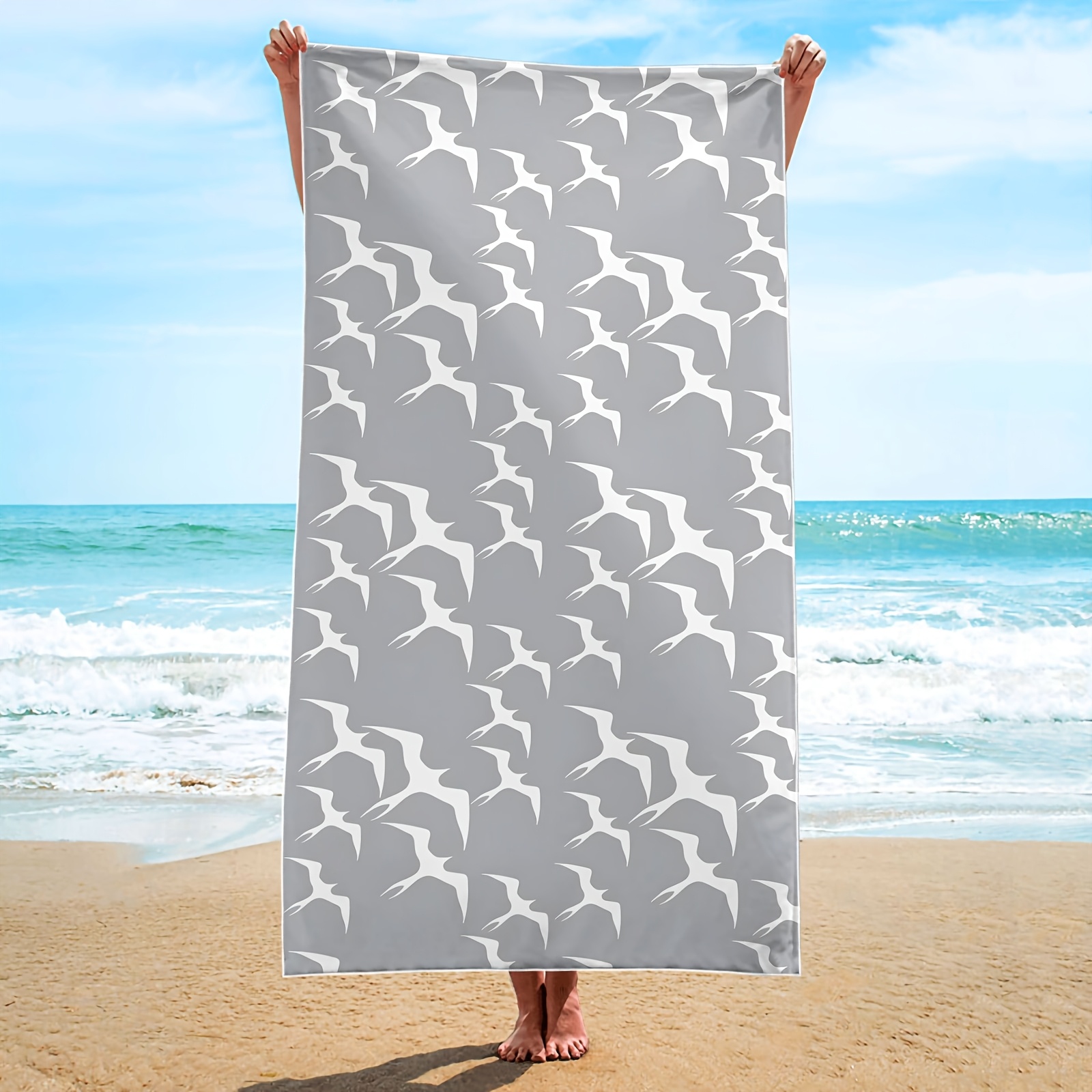 

Iwa Bird Print Beach Towel, Quick-dry, Sand-resistant, Lightweight Microfiber, Knit Fabric, Contemporary Style, Ultra Fine Weave, 350 Gsm, With Polyester 100% For Travel, Pool, Camping