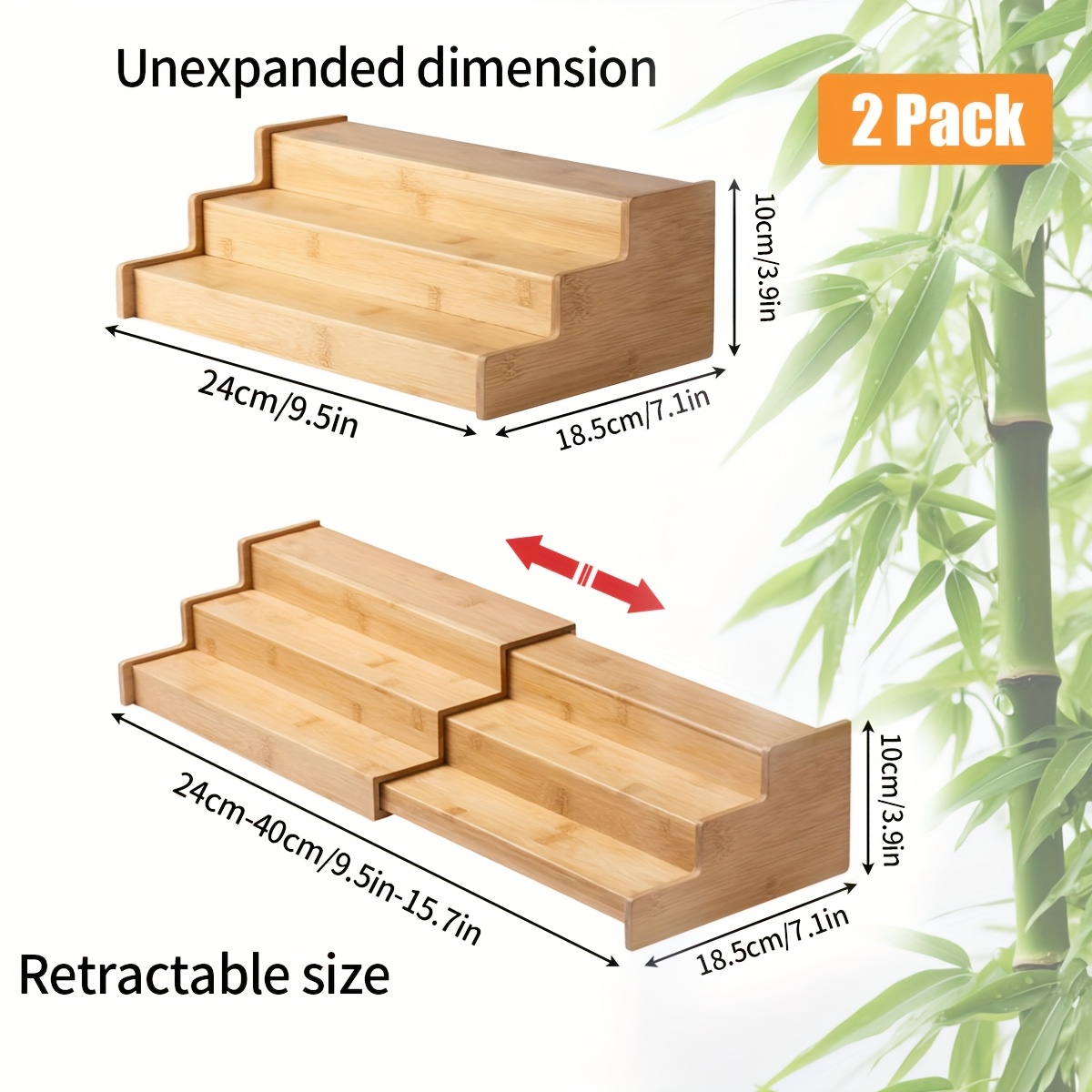TEMU Expandable 3-tier Bamboo Spice Rack - Adjustable Countertop Organizer For Kitchen Essentials & Collectibles, Versatile