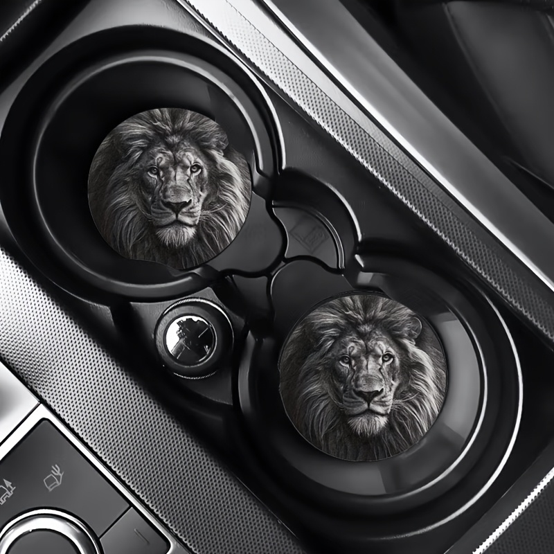 2pcs Lion Print Car Coasters, Decorate Your Vehicle, Protect The Interior, Suitable For Most Car Models, A Great Gift