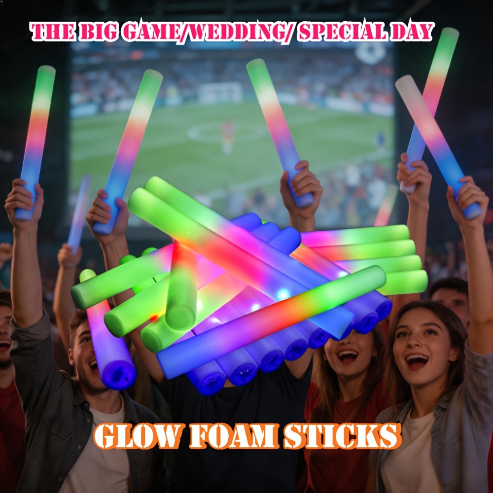 TEMU 95pcs Set With Extra 5pcs Multi-pack Foam Glow Sticks, Featuring 3 Lighting And Multicolor Shimmering Effects. The Luminous Foam Sticks Are