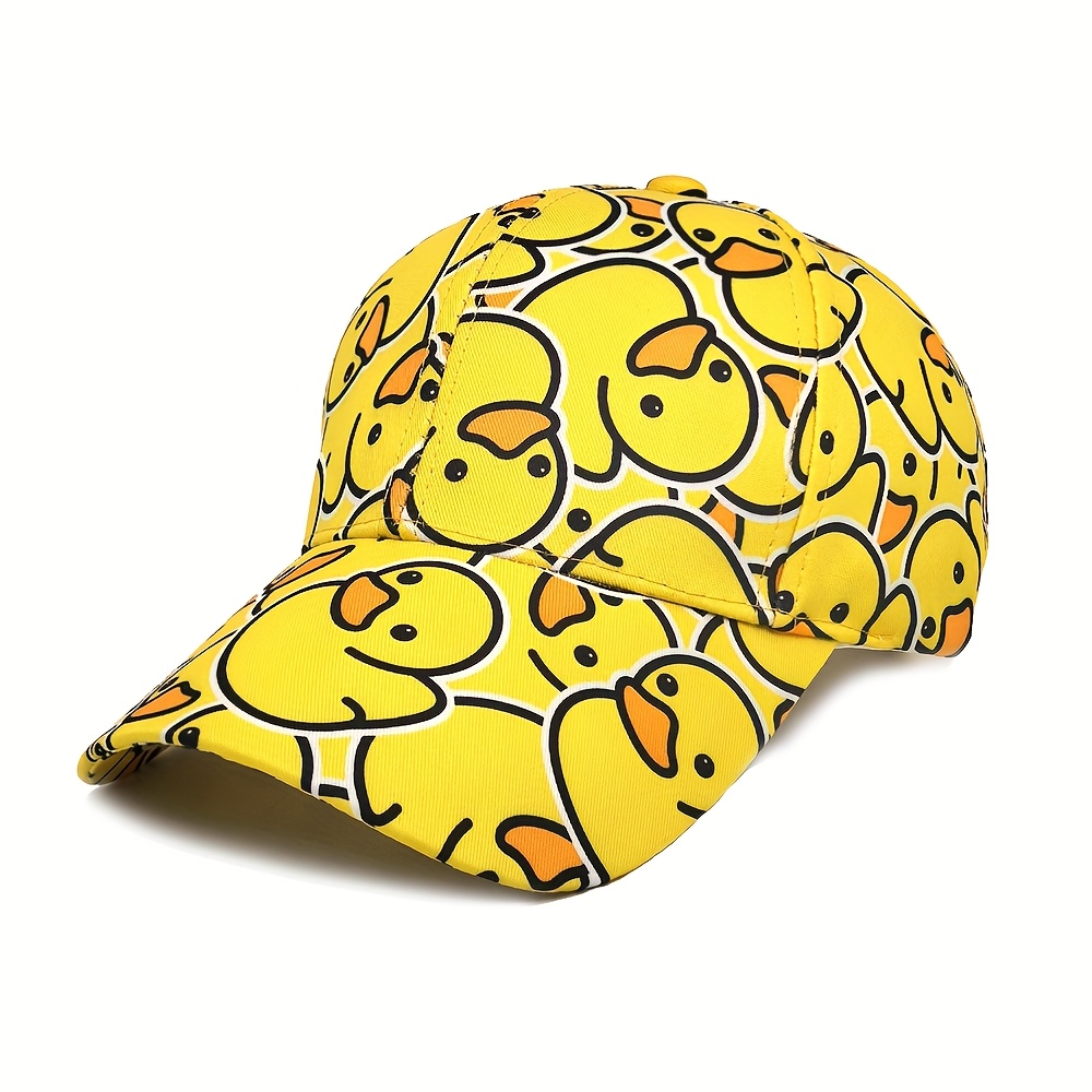 TEMU Fuodrao Adjustable Duck Print Baseball Cap For - Lightweight, Washable Polyester Sun Hat With Yellow Rubber For Sports, Running & Outdoor