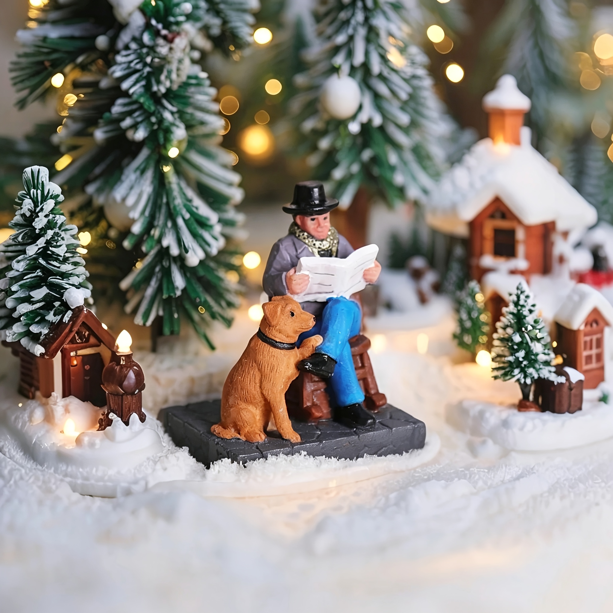 Christmas Decoration Statue Retro Reading Gentleman With Pet Dog Resin Miniature Scene Desk Christmas Creative Decor Small Statue Ornament