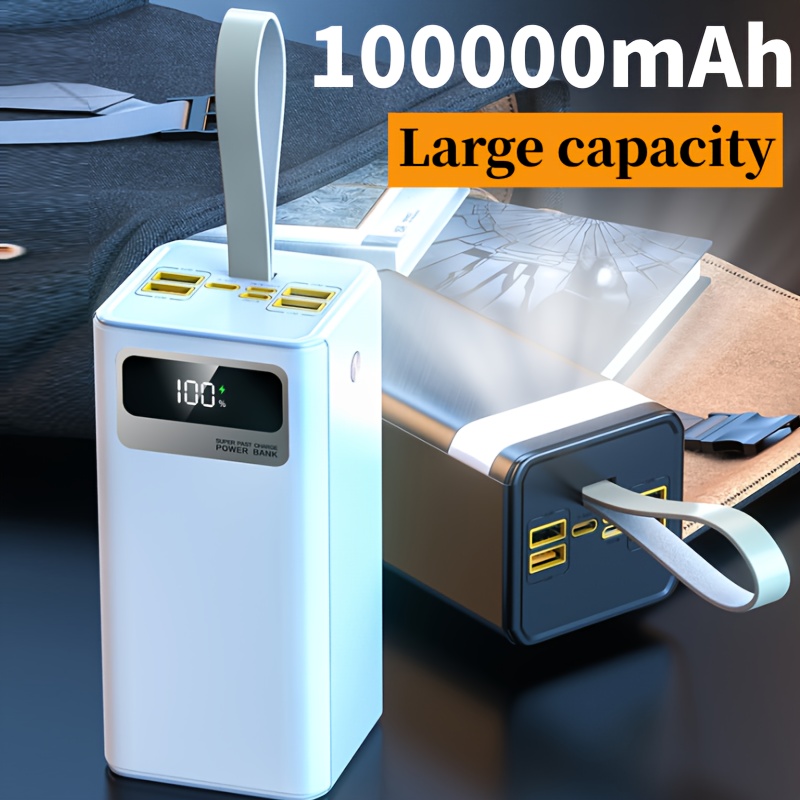 100000mAh Power Bank, 22.5W Super Fast Charge, Ultra-large Capacity Power  Bank * Display, Leather Lanyard, Outdoor Camping LED Light, Travel Backup  Power Supply, Suitable for Phone * * Devices, ...