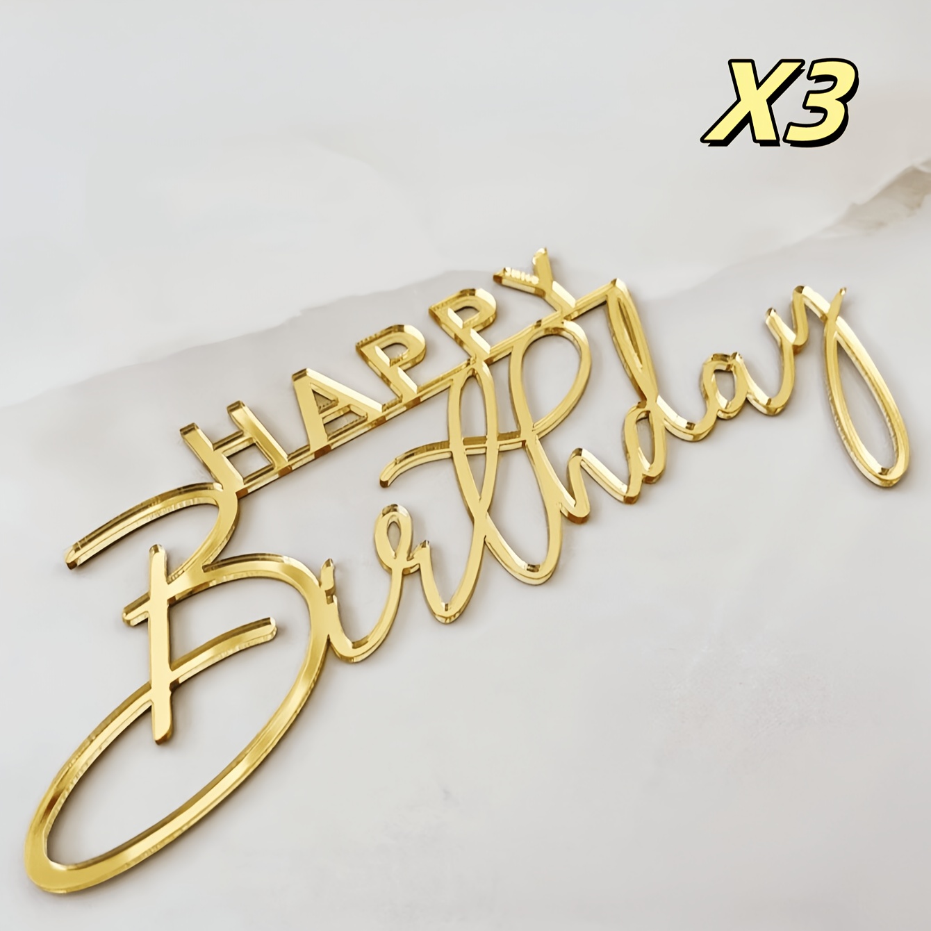 Image of 3pcs/5pcs/10pcs/15pcs Acrylic Happy Birthday Cake Decoration, Elegant Script Flat Cake Plaque For Top Or Side Placement, Reusable Birthday Party And Dessert Table Decor