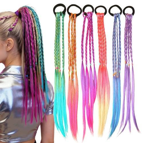 6 16pcs random color hair ties and wigs colorful braided hair accessories for hairstyles multi colored braids versatile for outfits parties hair ties braids in one and creative headwear