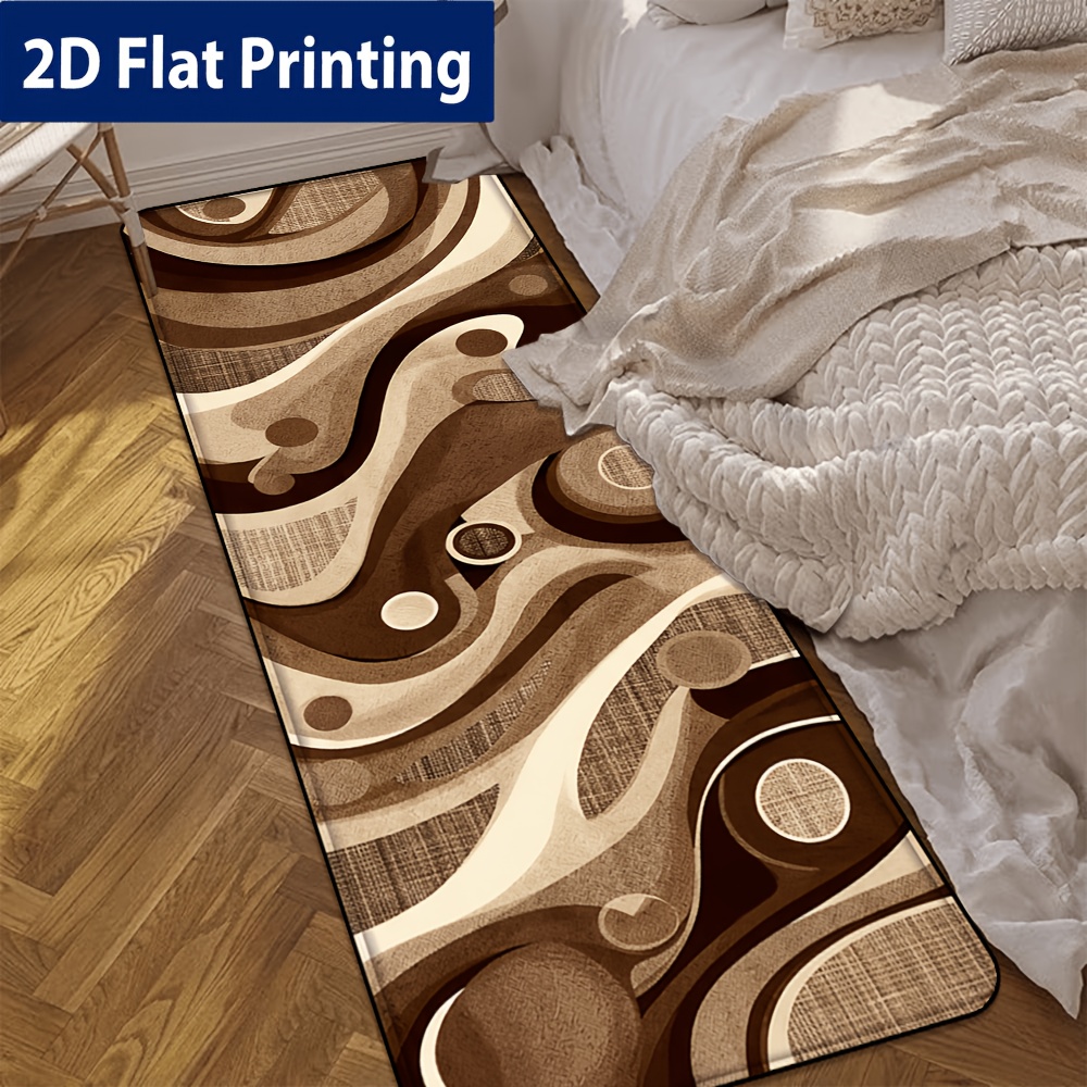 TEMU 1pc Of Brown And White Abstract Curve Texture Pattern Carpet, Soft 2d Flat Print Floor Mat, Suitable For Courtyard, Garden, Entrance Door Mat,