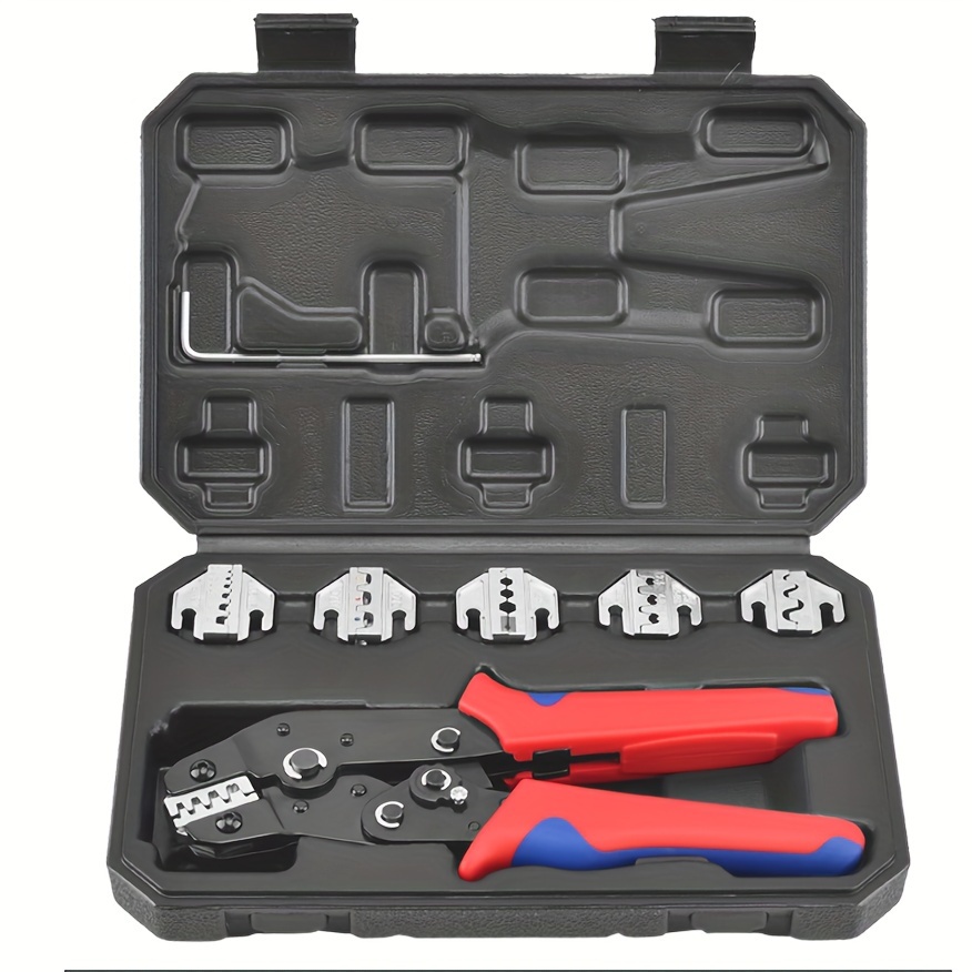 Image of Manual Ratchet Crimping Pliers Tool Kit With Interchangeable Jaws, For Insulated And Non-insulated Terminals, Open Terminals, Connectors, Connectors, Solar Connectors, And Coaxial Cables