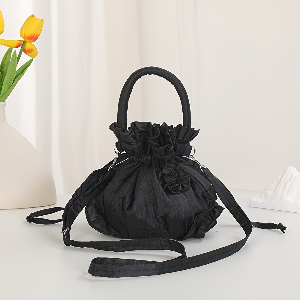 Women's Casual Ethnic Style Handbag - Red Drawstring Closure Handbag With Polyester Lining, Versatile Everyday Handbag For Women, Stylish & Functional Design
