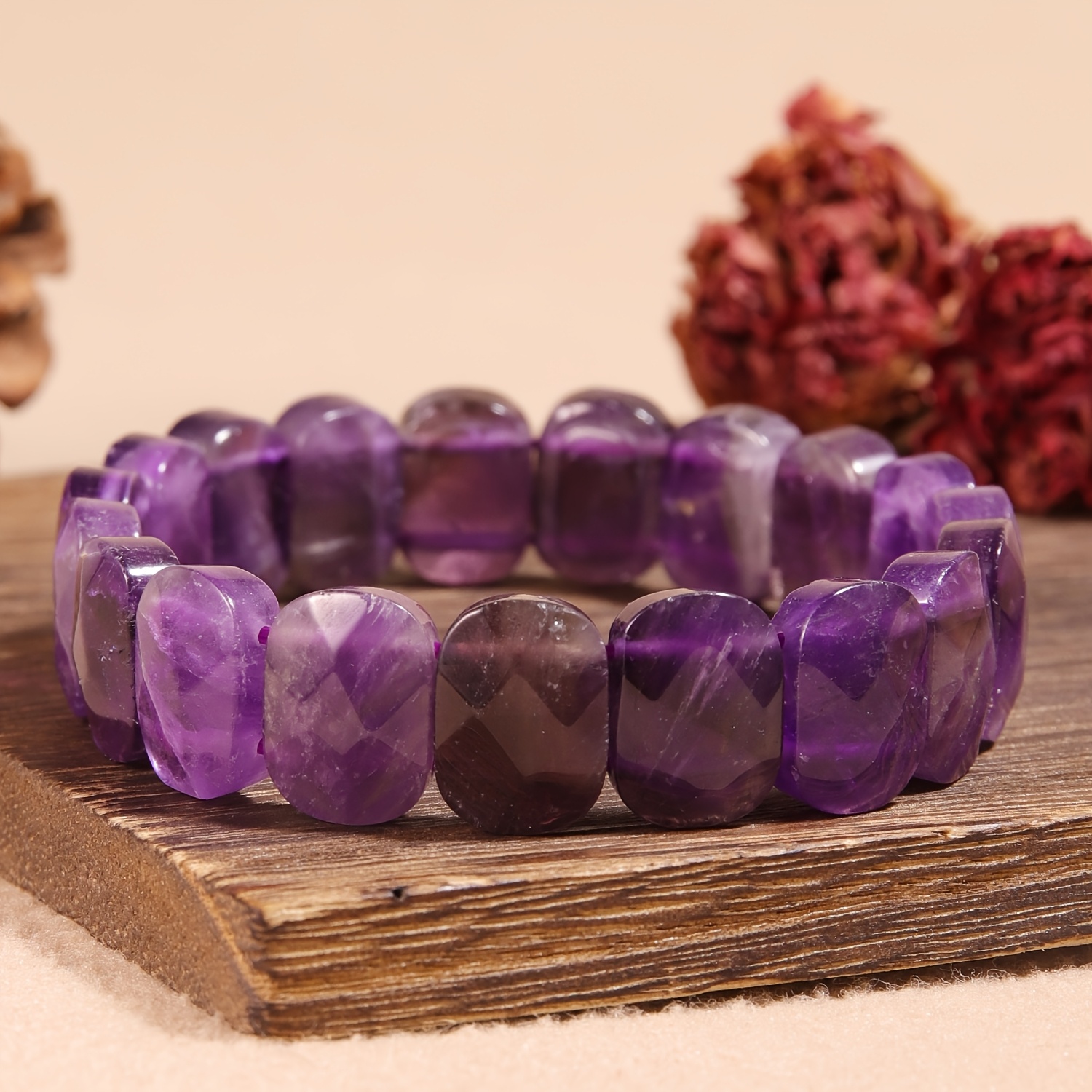 TEMU 1 bracelet élastique en naturelle - Chaîne de main ovale à facettes, en pour femmes, idéal pour un usage et comme cadeau, accessoire minimaliste