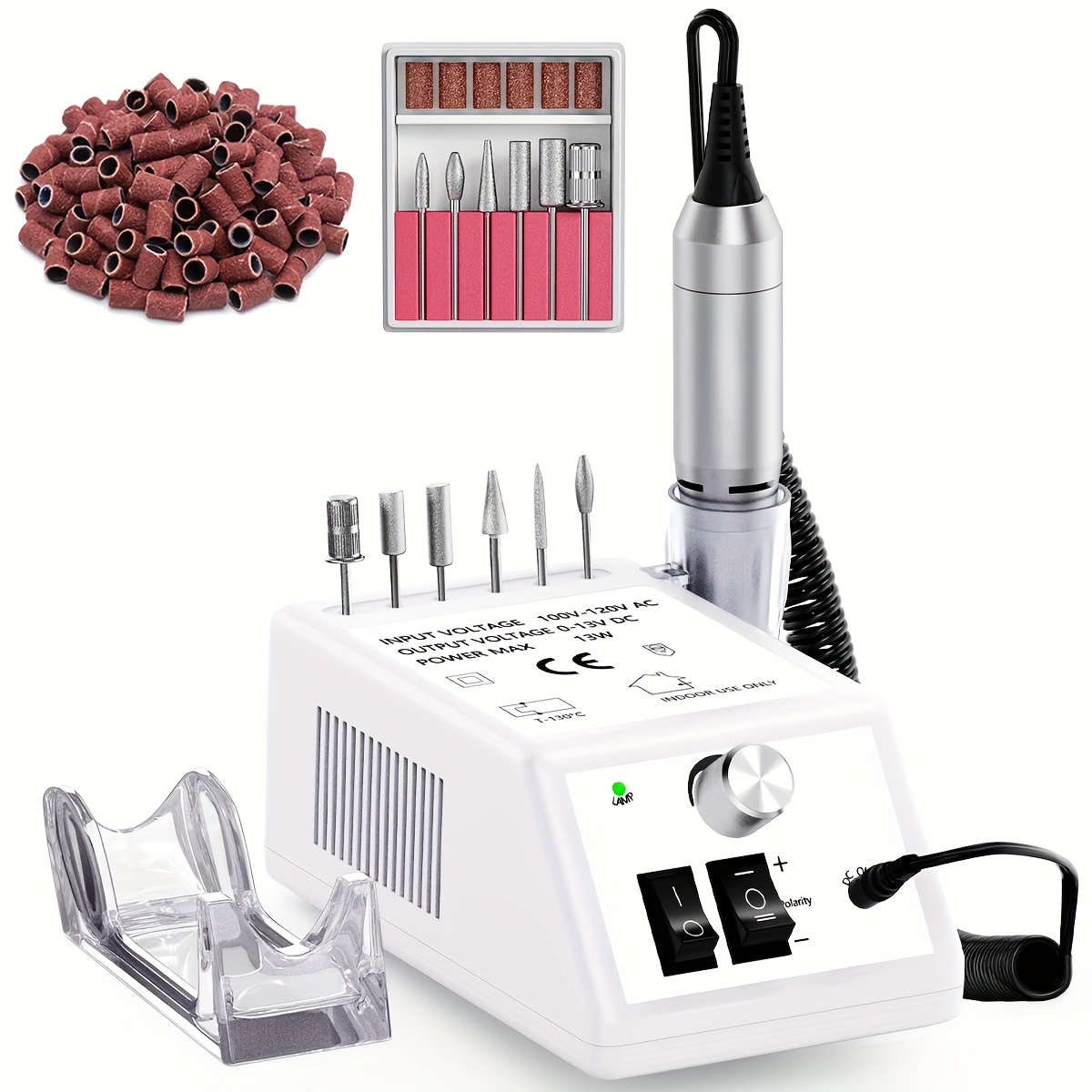 Image of 20000rpm Electric Nail Drill Nail File Drill Acrylic Nail Set For Manicure Gel Nail Polish Remover With 1 Pack Of Sanding Strips, Aluminum Alloy