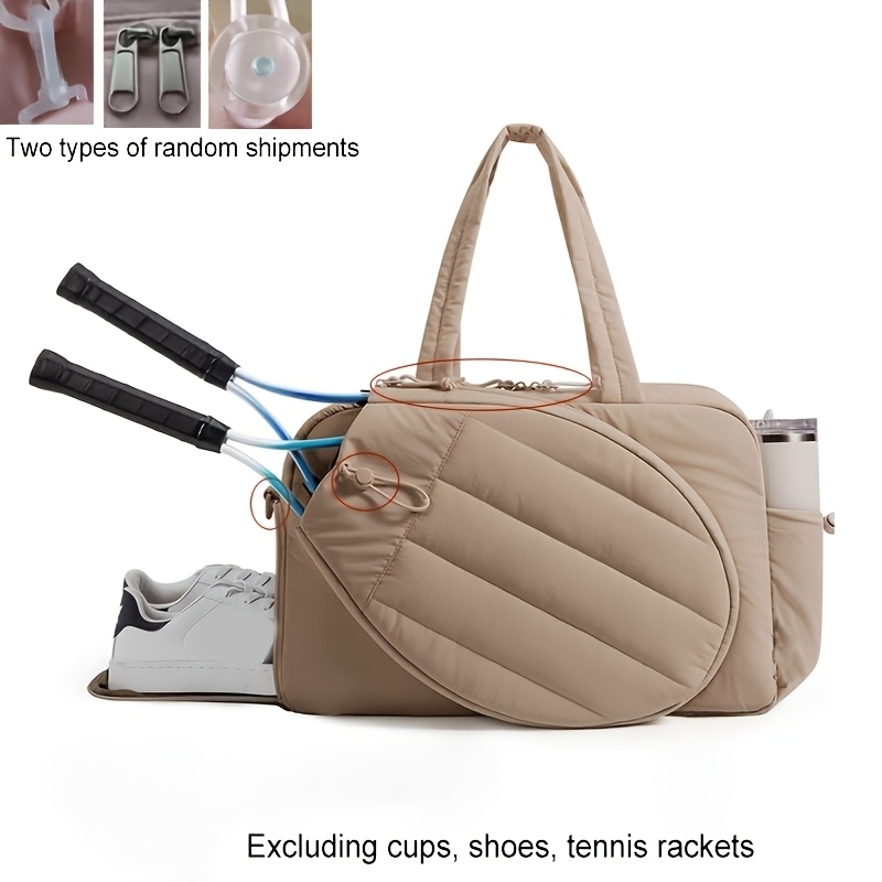 item picture 2026   tote bag lightweight outdoor tennis bag stylish and comfortable sports luggage bag quilted tennis bag fluffy handbag womens sports bag racket cover foldable portable shoe compartment shoulder bag adjustable shoulder strap