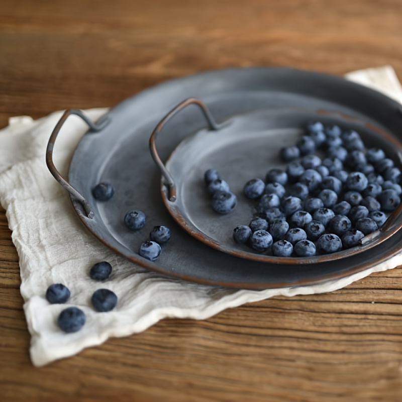 

Vintage-inspired Iron Serving Tray With Handles - Round & Bread Platter, Decorative Home Storage Organizer