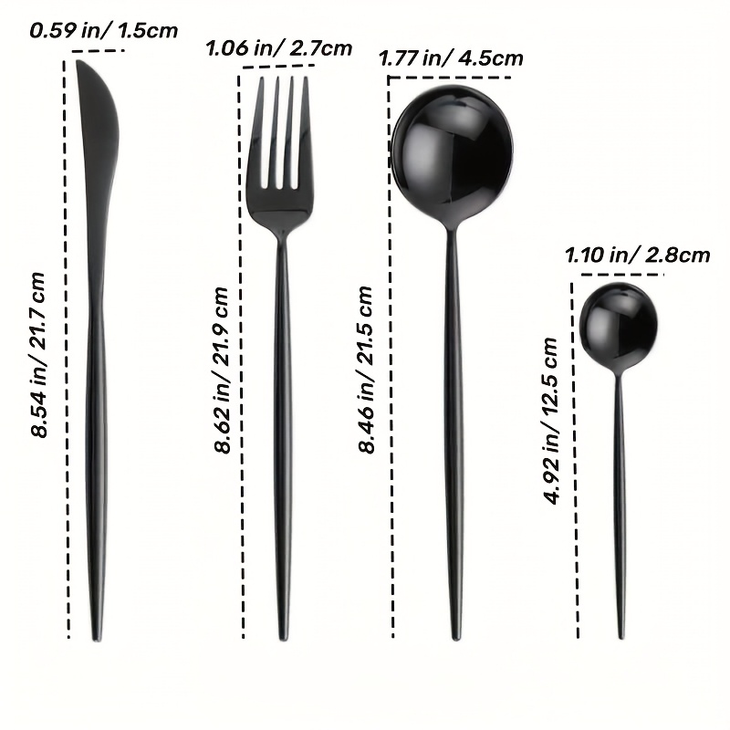 TEMU [ Time ] Stainless Steel Knife And Fork 24pcs Set - Black, Anti-corrosion Tableware Set, Easy-clean Knife And Fork Set, Dishwasher Safe, Party