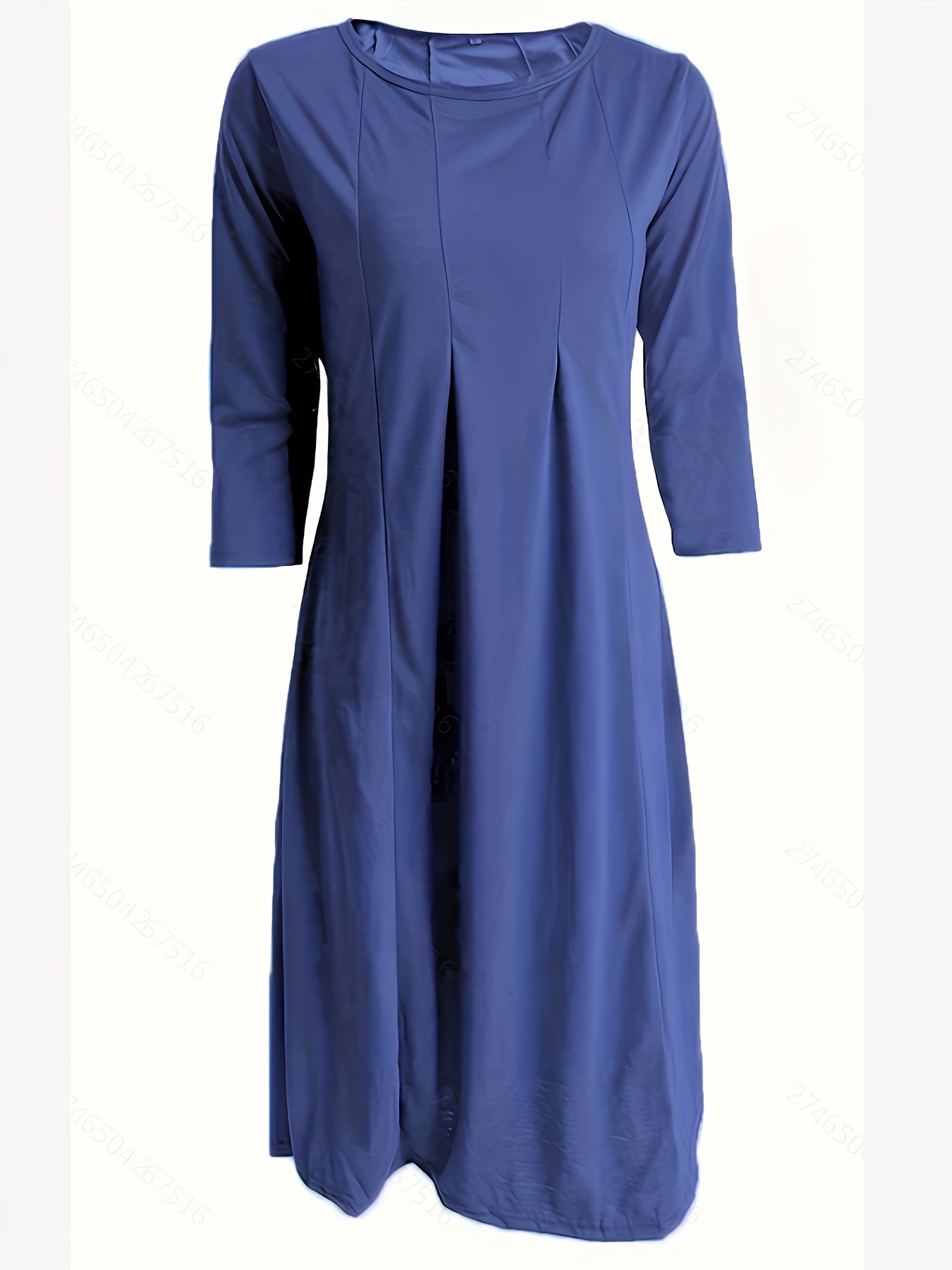 solid crew neck dress elegant 3 4 sleeve a line dress for spring fall womens clothing