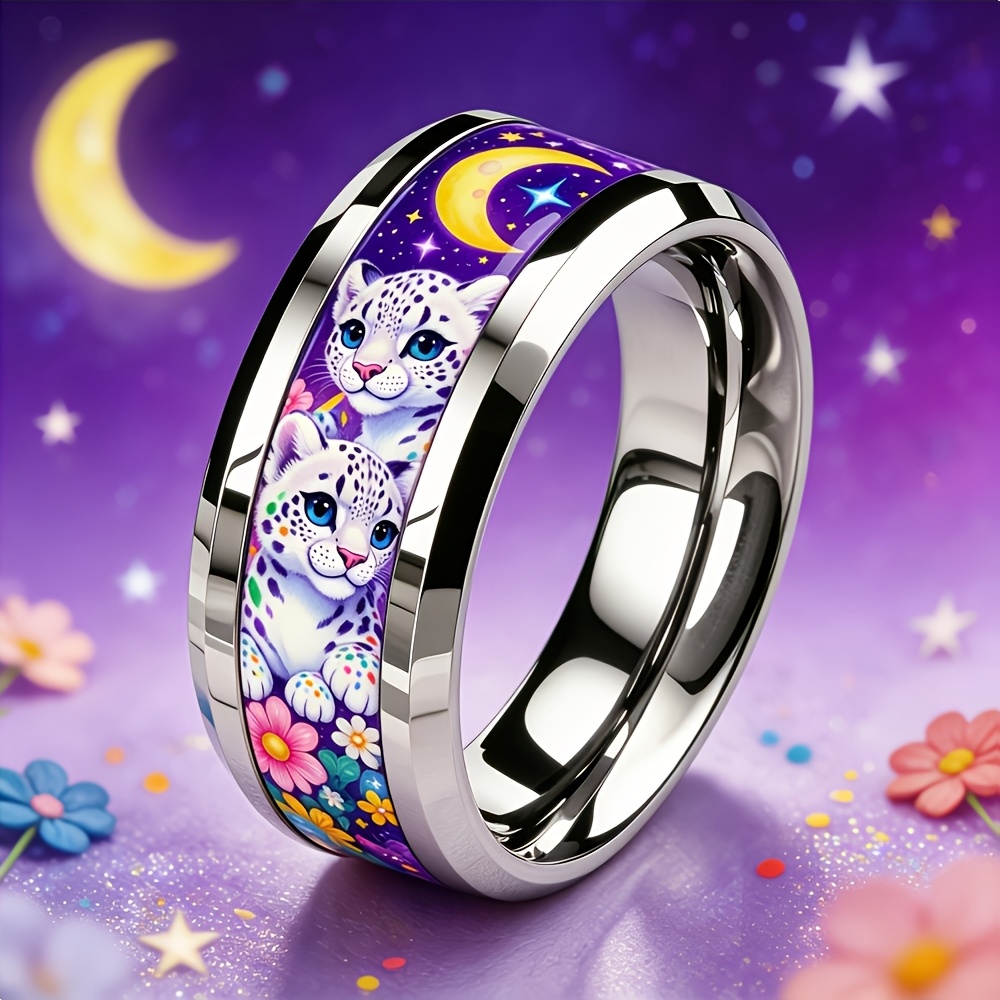 Cute Pet Snow Leopard Star Flower Print Ring