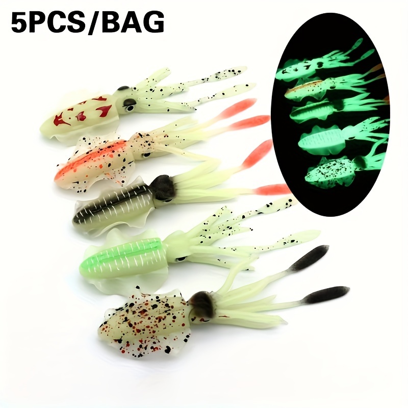 E-shop 5 Stück Leuchtende Bionische Tintenfischköder, 11 cm/4,33 Zoll, Künstliche Tintenfisch Weichköder PVC Material, und ohne Haken, Geeignet für