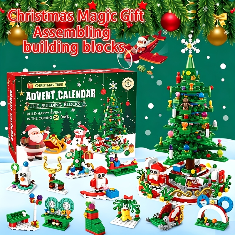 TEMU 24-in-1 Rotating Christmas Tree Building Blocks Advent Calendar - 24-day Countdown Calendar With 24 Numbered Days, Xmas Decoration & Interactive