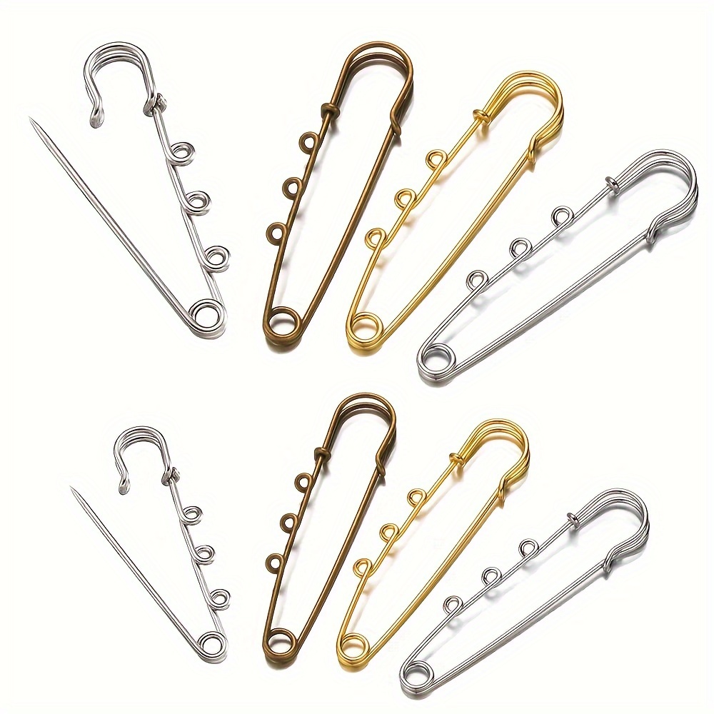 

10pcs Assorted Sizes 50mm & 70mm Metal Safety Pins With 3 Loops - Ideal For , Brooch Making, Bag & Dress Decorations