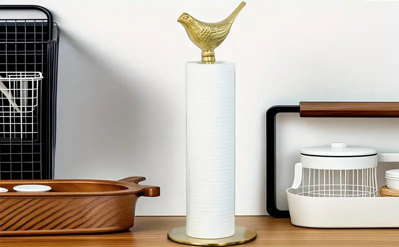 1pc elegant brass bird shaped paper roll holder durable copper material vertical tissue dispenser with sturdy base ideal for kitchen bathroom decor perfect festival gift bathroom accessory decor durable construction paper towel holder Product details 0