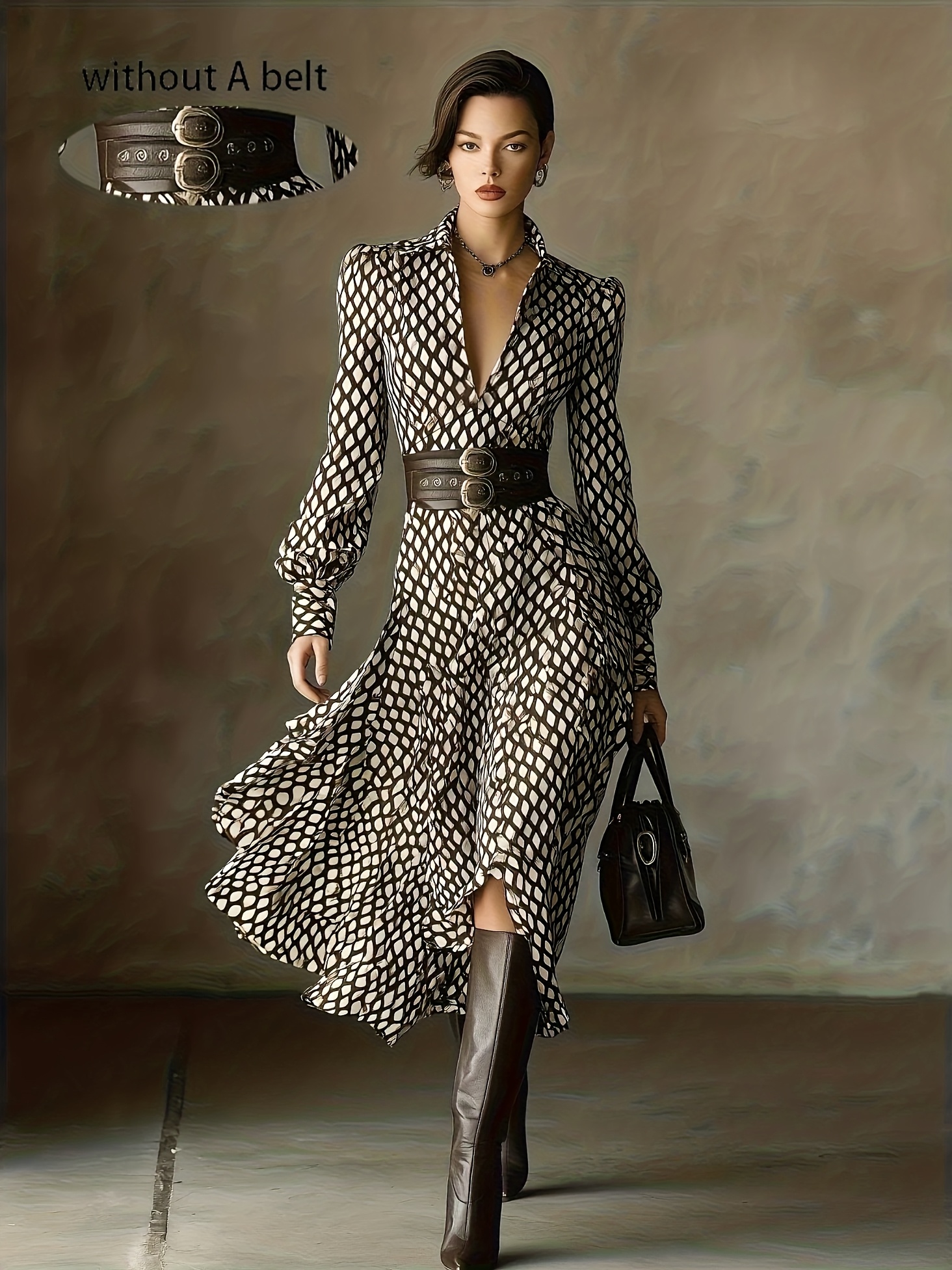 1pc Women'S Eye Chiffon Midi Dress ( -Free) *