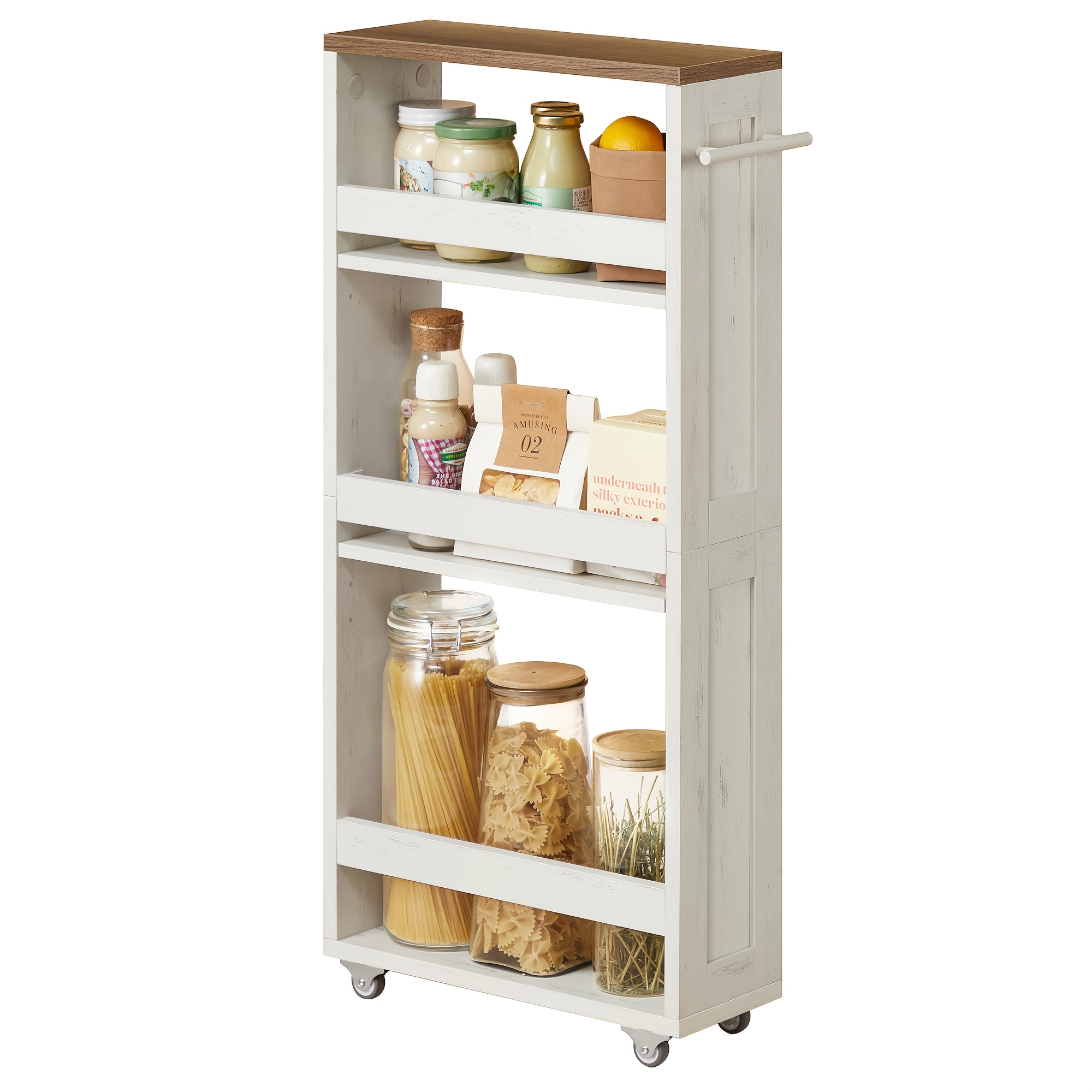 4-tier Slim Storage Trolley With Adjustable Shelves On Wheels, 40 X 15 X 86.5 Cm, Black And White