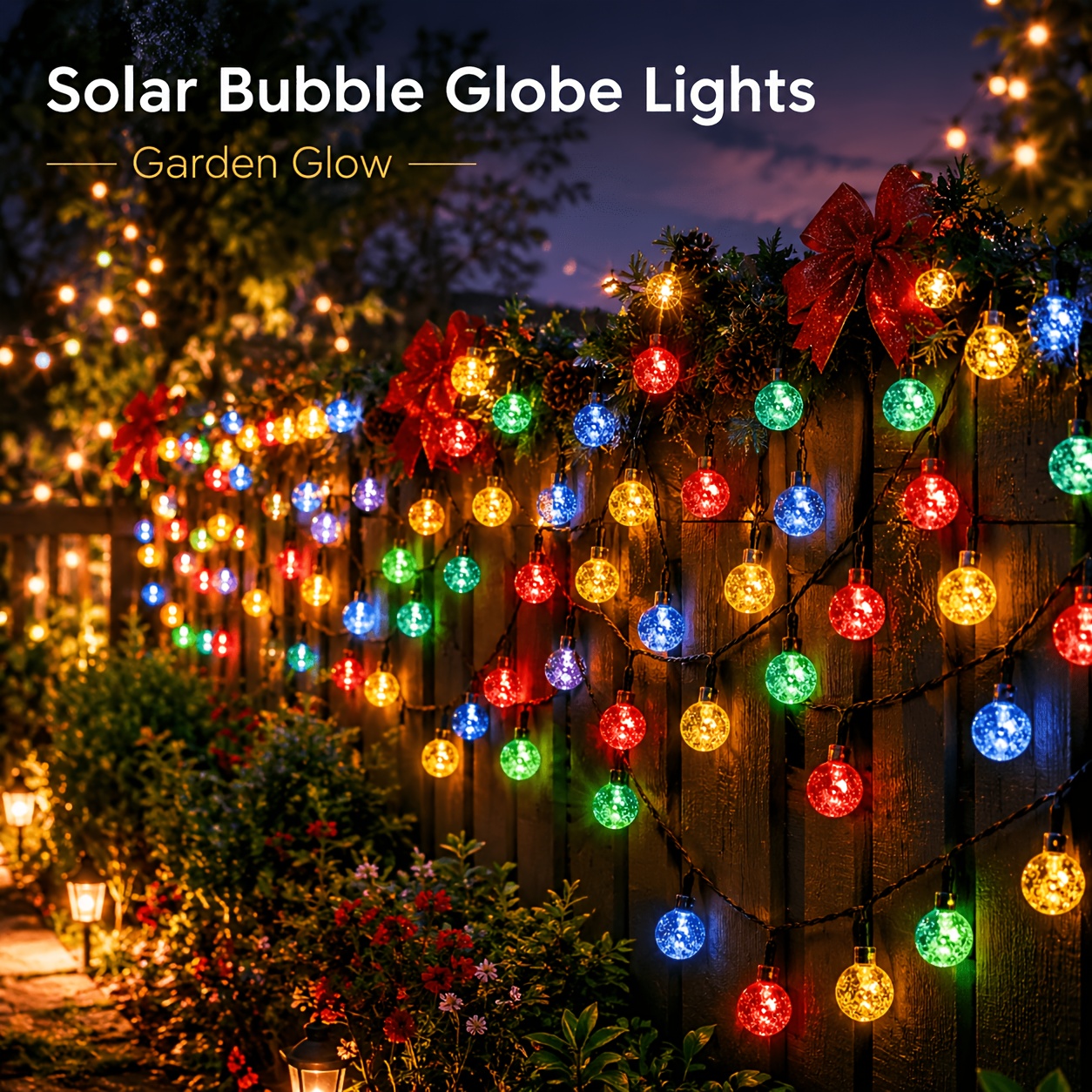 TEMU Guirnaldas de luces solares para exteriores, luces de jardín con bolas de , luces decorativas para jardín, 12 de iluminación, adecuadas para